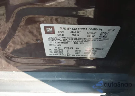 2015 Chevrolet Trax Lt from USA, damaged, VIN KL7CJLSB4FB118024